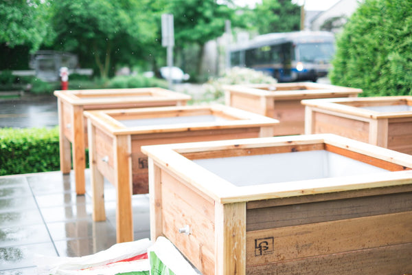 Self-Watering elevated accesibility garden. Cedar raised beds, container gardens, and veggie/vegetable gardens featuring GardenWell sub-irrigation to create wicking beds for growing your own food.