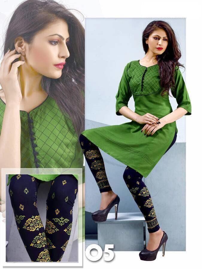 Green Rayon Kurti with printed Legging