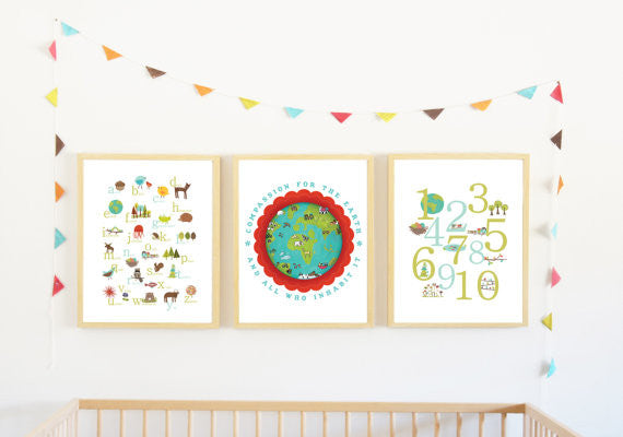 Canvas Or Print Our Earth Collection Children S Wall Art Set Of 3 Children Inspire Design