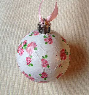 pink floral decoupaged bauble