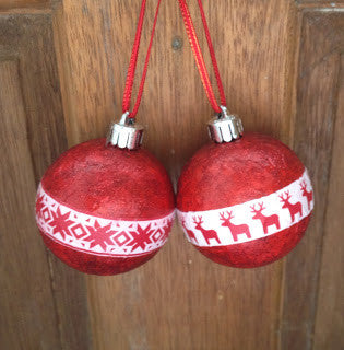 christmas red decoupaged baubles