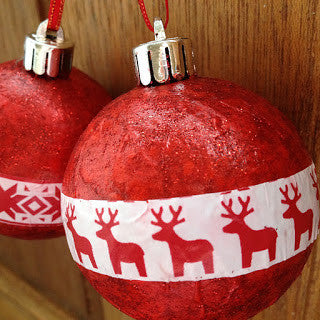 christmas red decoupaged baubles