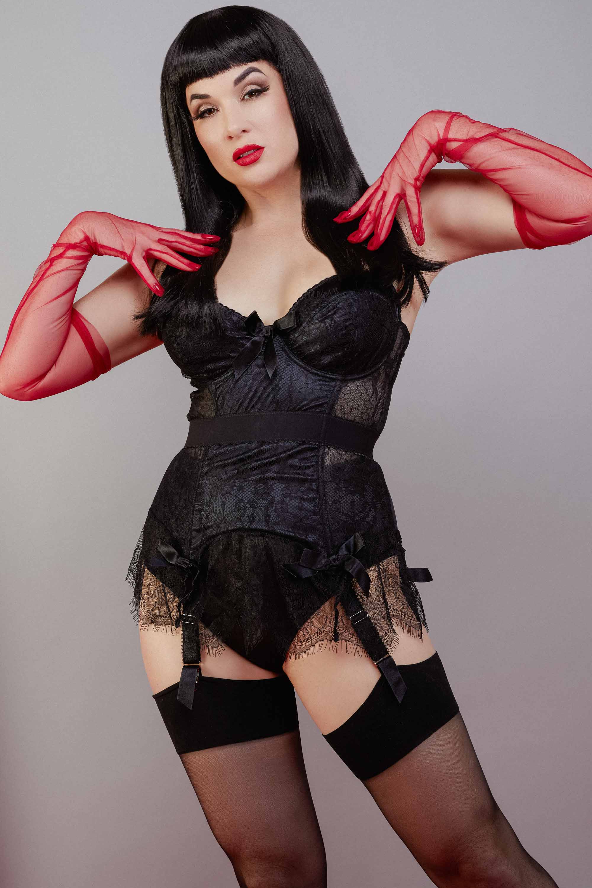 Tempest Black Lace Basque with Bows 34B