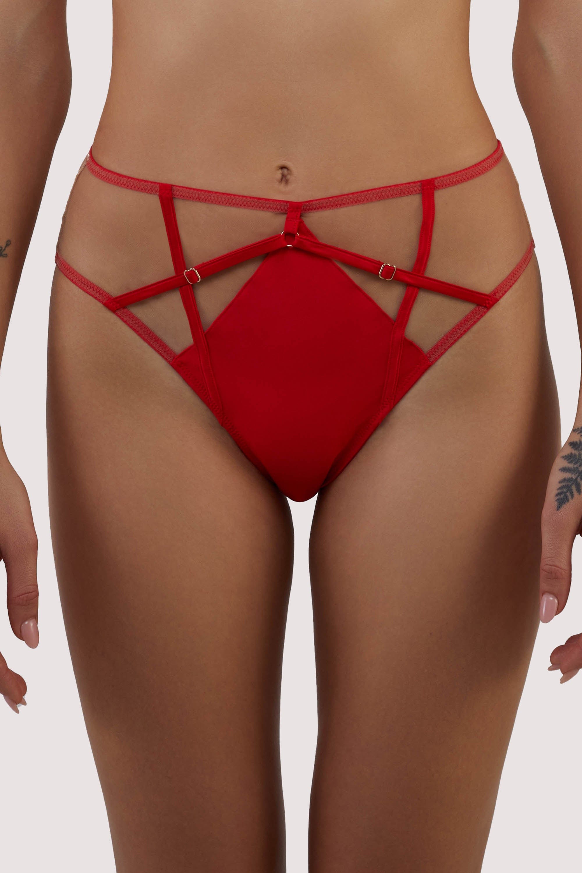 Ramona red Strap Detail Illusion Mesh High Waisted Brief 16