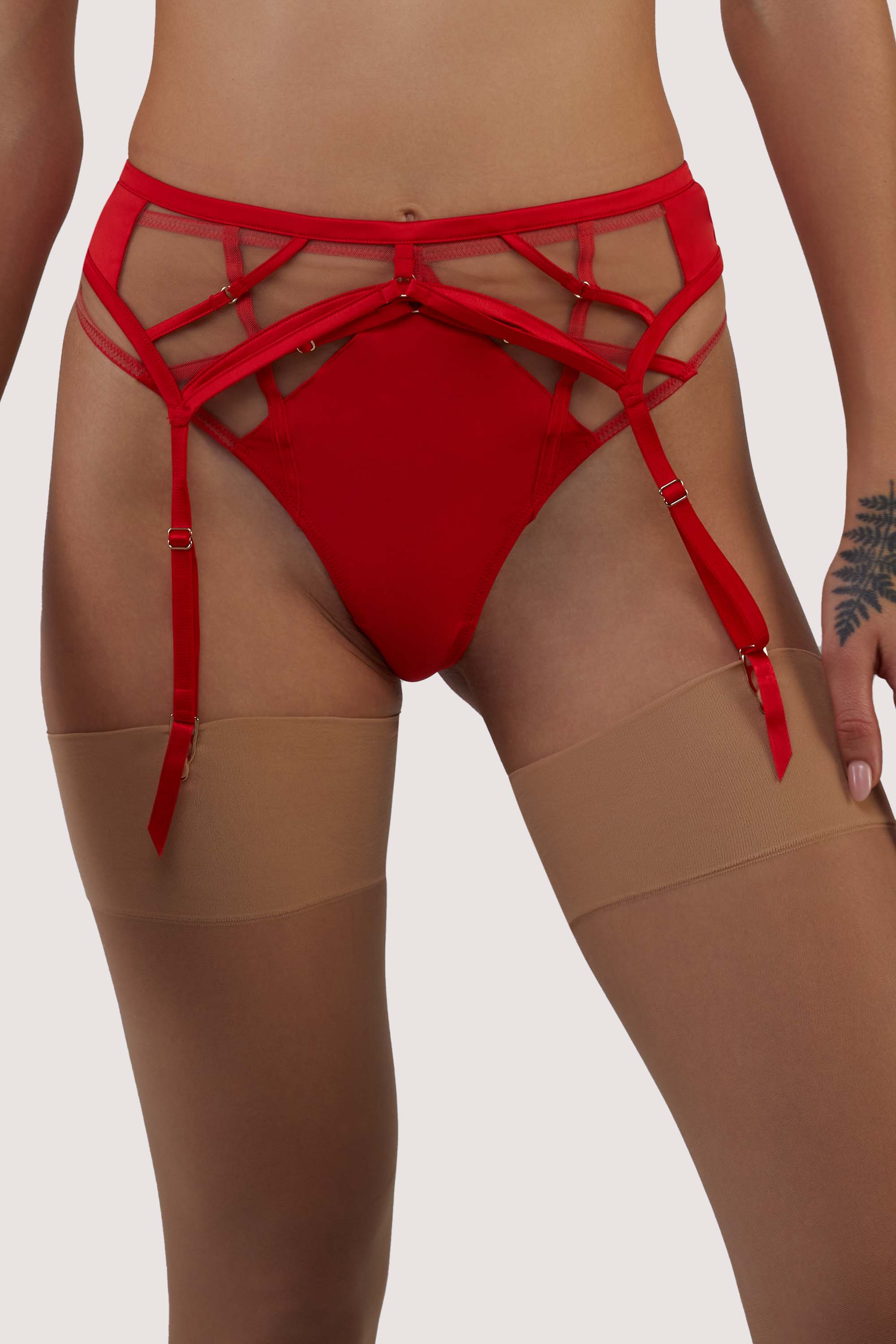 Ramona red Strap Detail Illusion Mesh Suspender 20