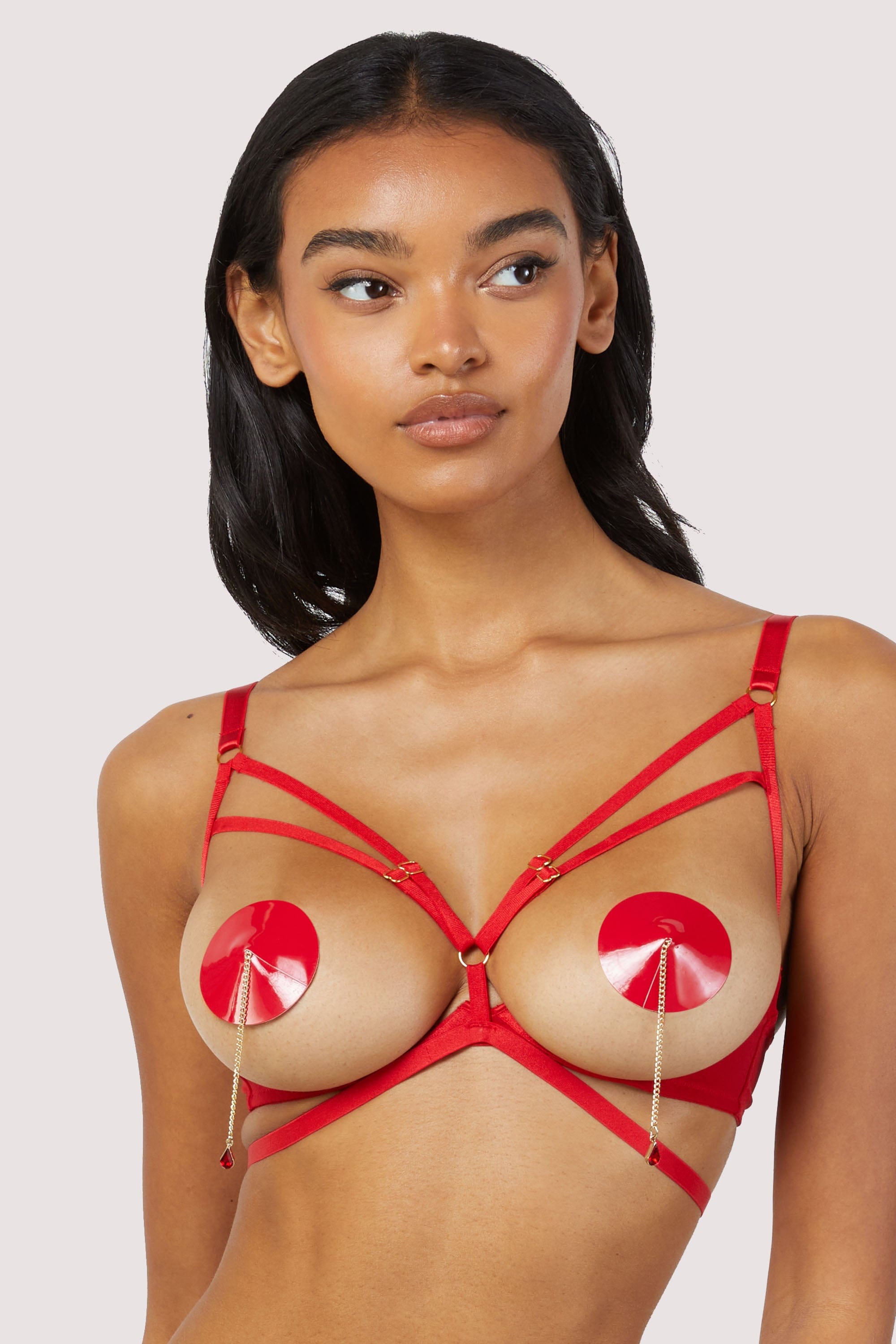 Sarah Red Open Cup Strappy Bra UK 20