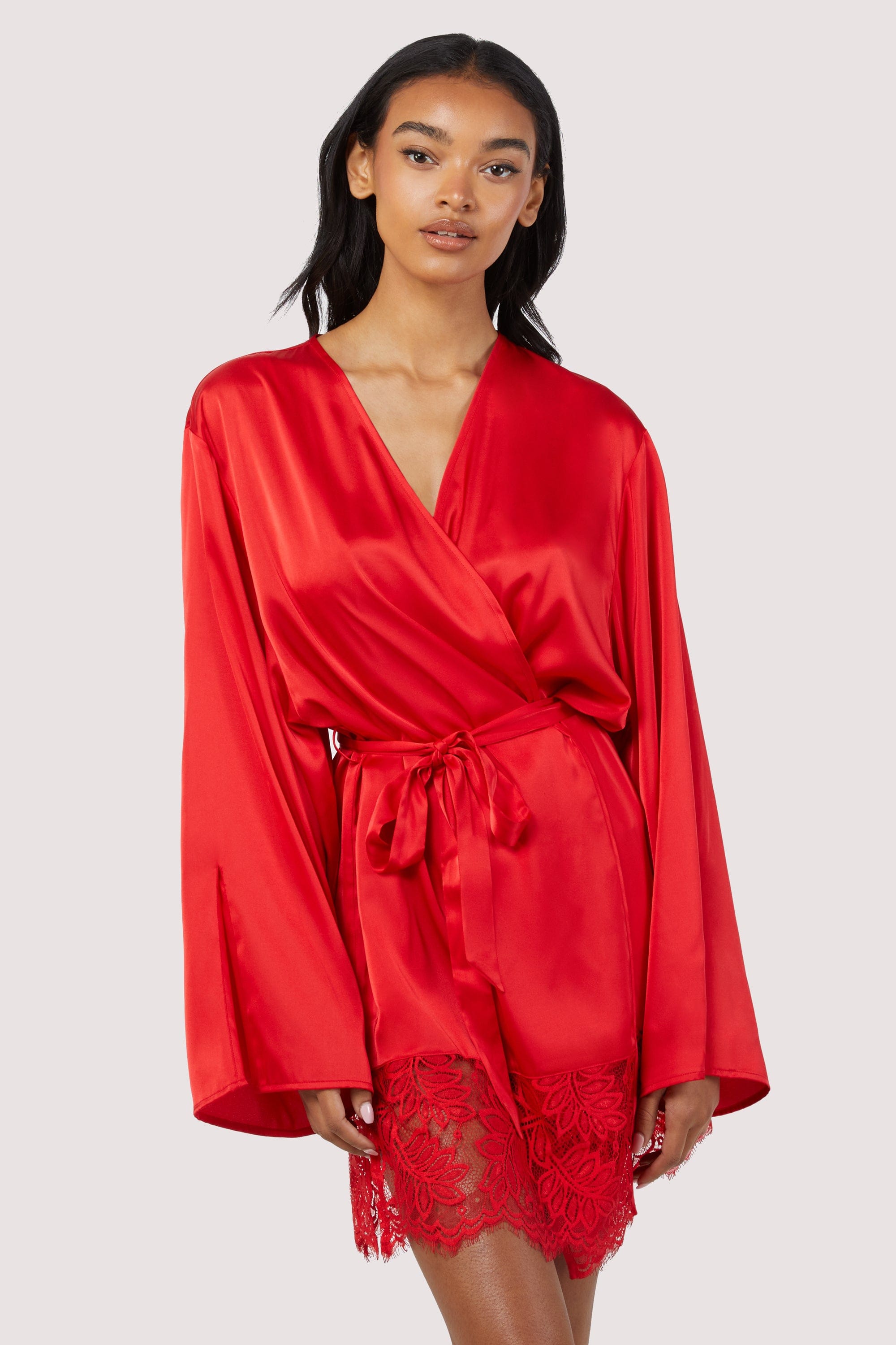 Rosie Red Satin and Lace Robe UK 8