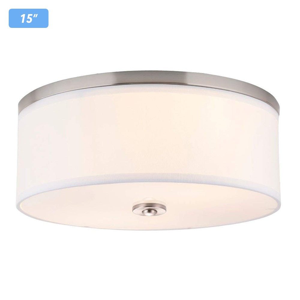 Fabric Shade Drum Flush Mount Ceiling Light 15 Dimmable Wbn