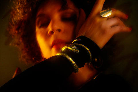Sylvia Holden in two Icon Style serpent bracelets and Icon Style ring