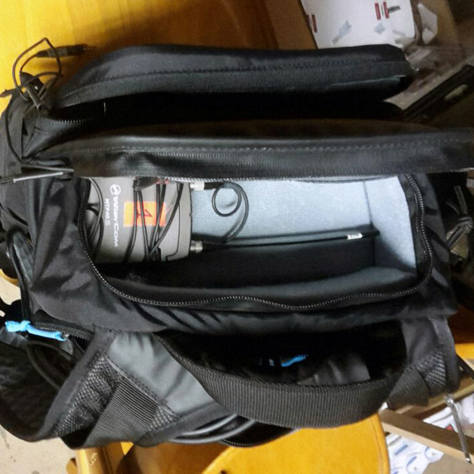 The Wisycom Txs were hidden inside the backpacks