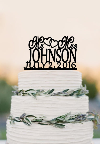 Custom Personalized First Name Heart Mr Mrs Bride and Groom Wedding Cake Topper