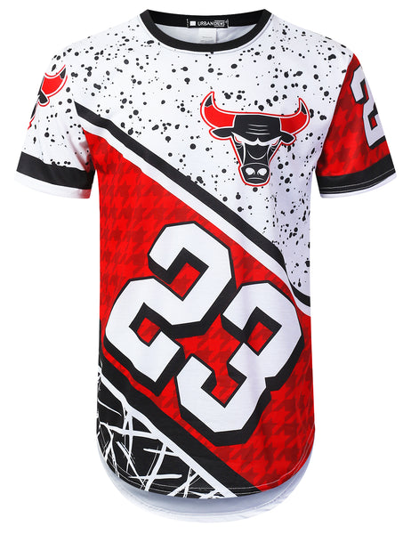 white patterned bulls 23 longline t-shirt - urbancrews