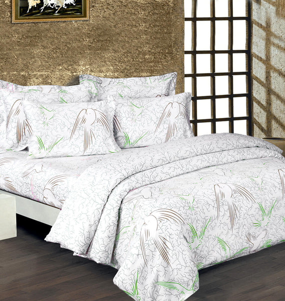 Egyptian Cotton 650 Tc Duvet Cover With Lime Green Bird Print