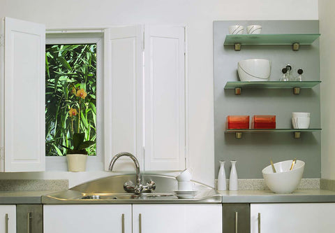 solid panel shutters in a country kitchen