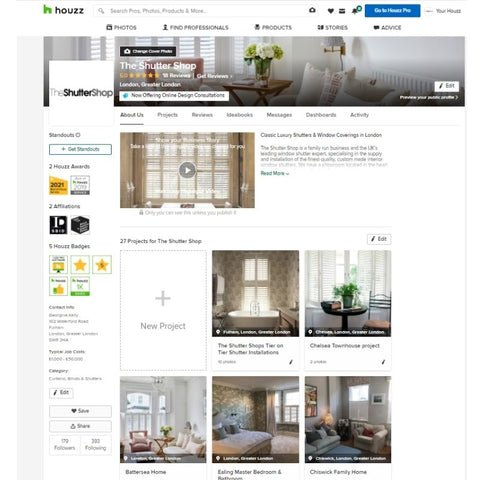 The Shutter Shop profile page on Houzz