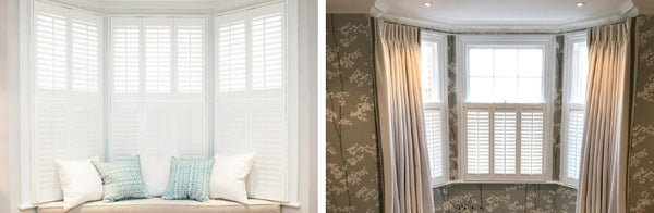 comparison between two different shutter styles for a bay window