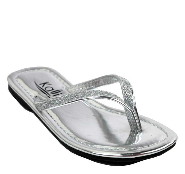 girls silver flip flops