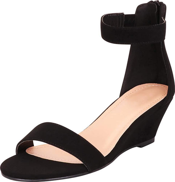 black low wedge sandals with ankle strap