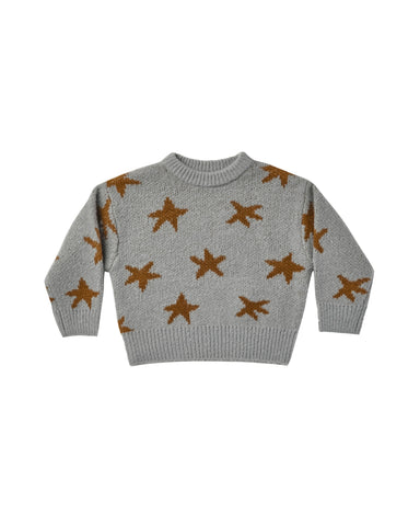Rylee & Cru Dusty Blue Stars Knit Pullover + Bloomer Set