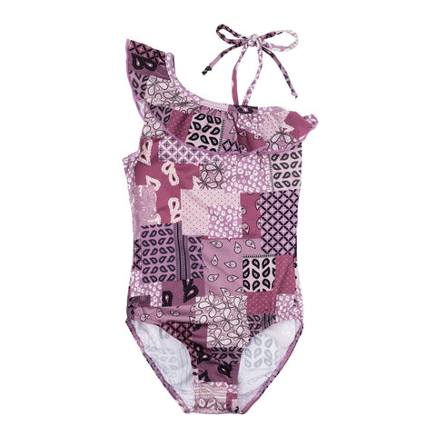 Tocoto Vintage Pink Fluor Bandana Girls Swimsuit