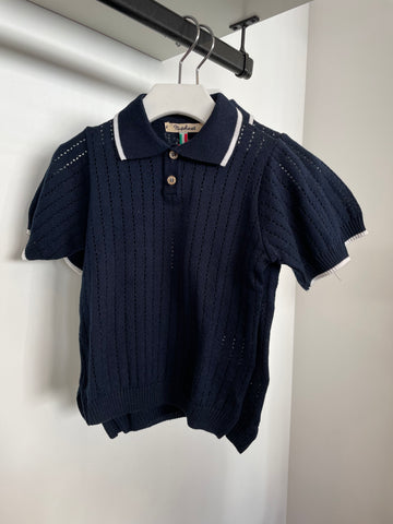 Nupkeet Navy Short Sleeve Knit Gela Polo Shirt