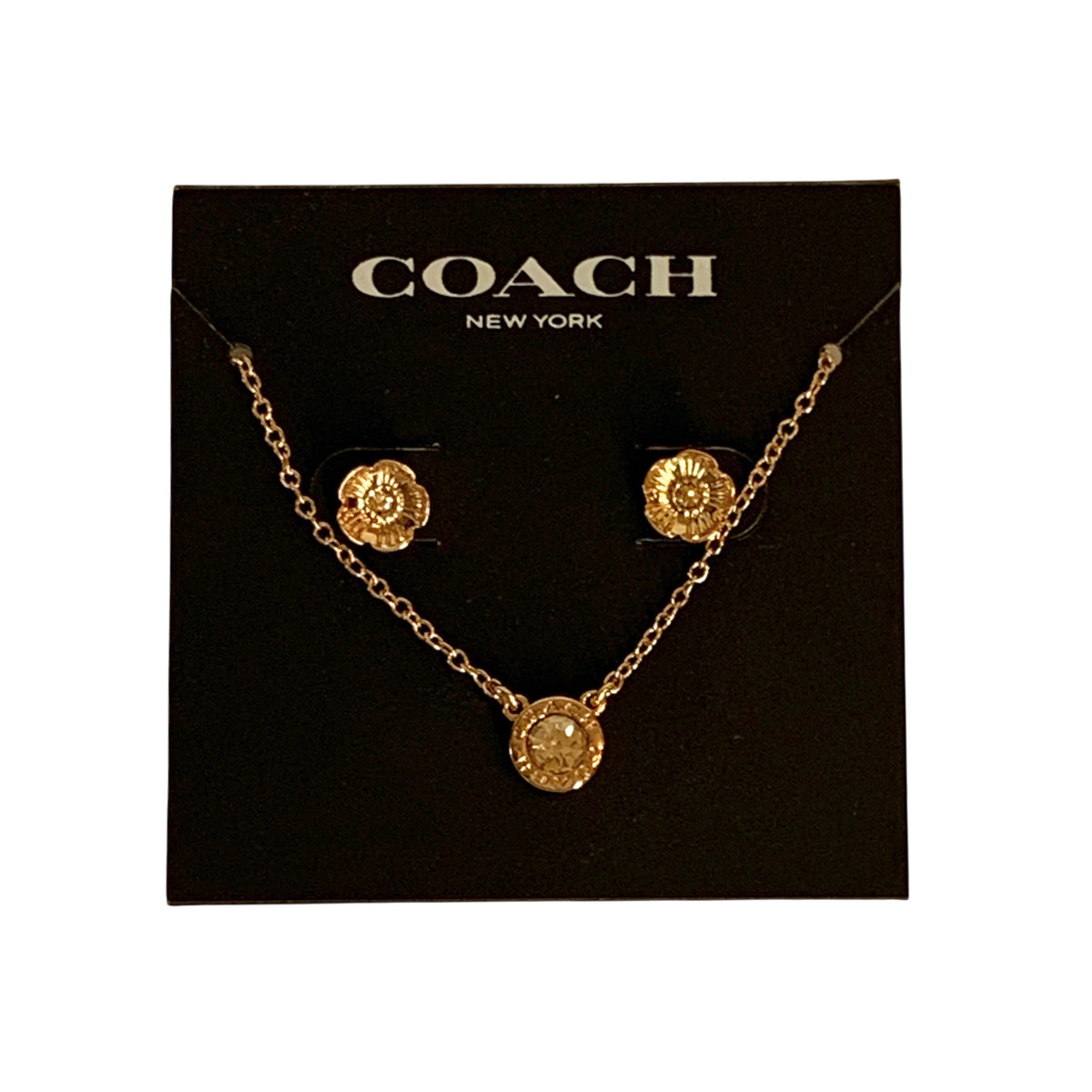 coach open circle necklace and tea rose stud set