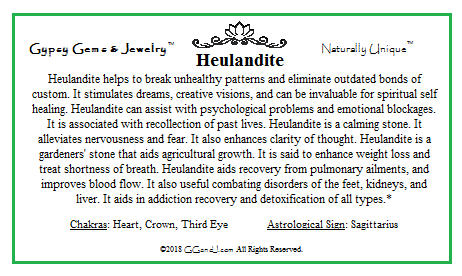 Heulandite info card on Gypsy Gems & Jewelry GGandJ.com