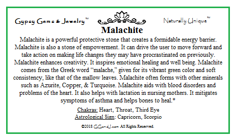 Gypsy Gems & Jewelry Malachite facts