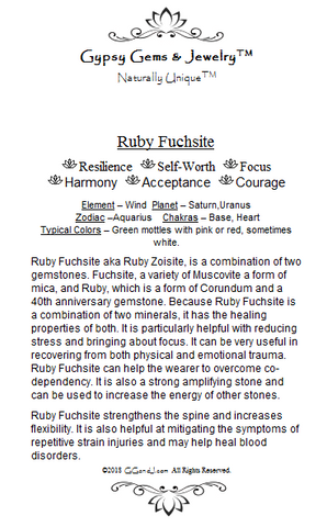 Gypsy Gems & Jewelry™ Ruby Fuchsite Facts