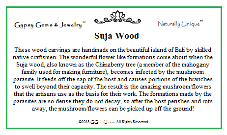 Suja Wood Info Card on GGandJ.com Gypsy Gems & Jewelry Naturally Unique