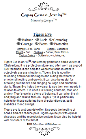 Gypsy Gems & Jewelry™ Tigers Eye Facts