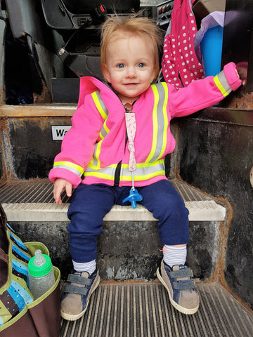 Riding the bus in high viz pink!