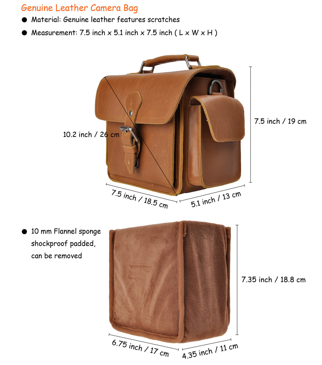 Camera Shoulder Bag Vintage Canvas Leather Trim Shockproof Messenger Bag­ for SLR/DSLR Black-L 