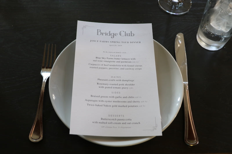 Bridge Club Joyce Farms Menu