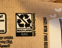 Non recyclable symbol on the bag of veggie sausages