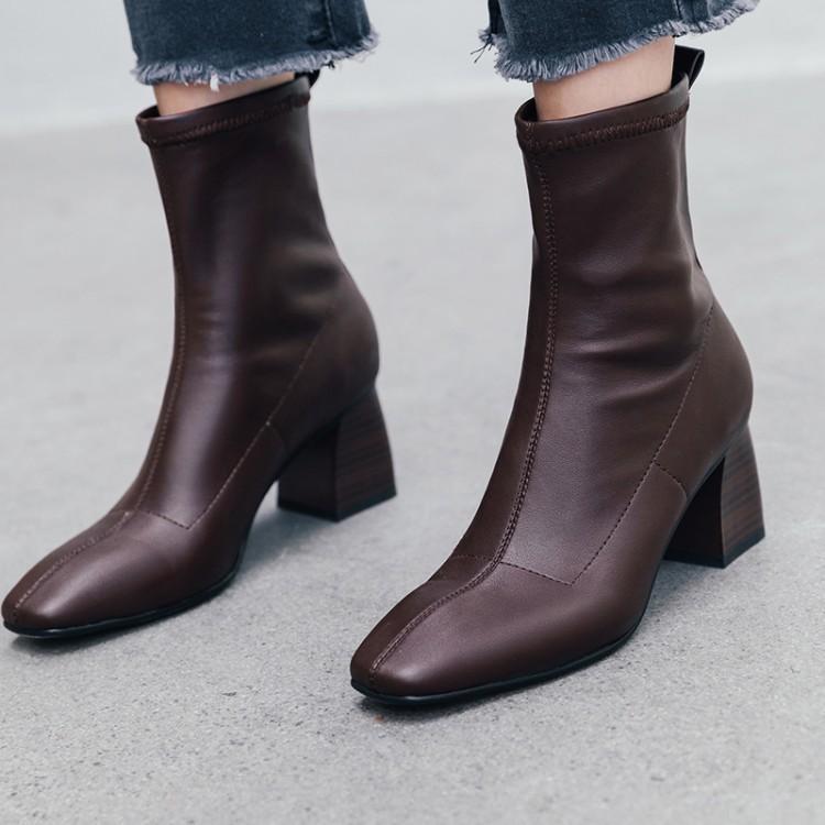 black leather ankle boots square toe