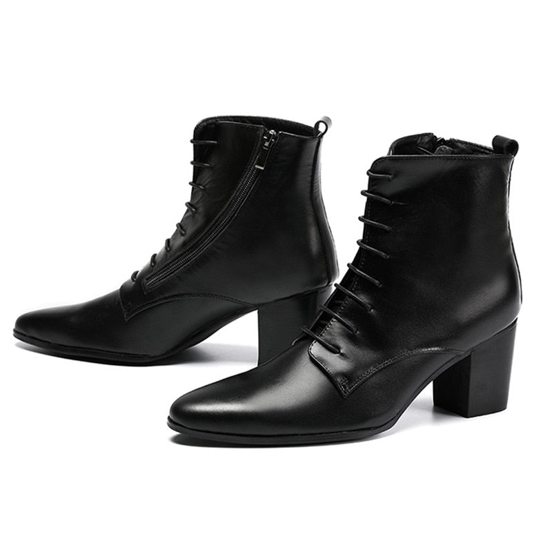 Black Soft Leather Ankle Boots Thick 