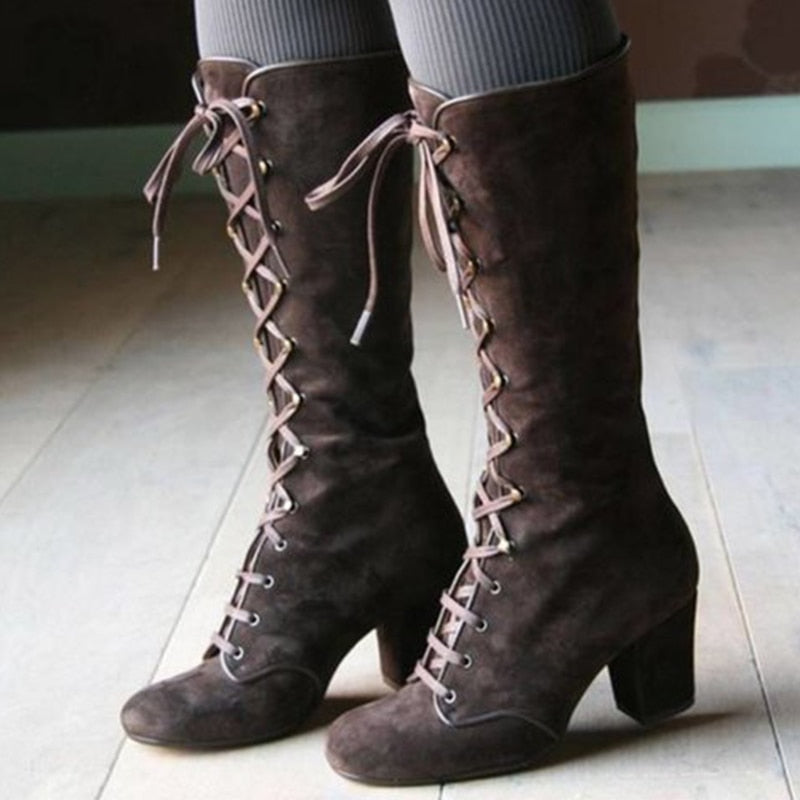 women's lace up calf boots