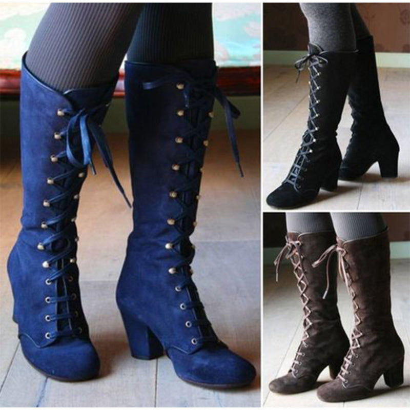 lace up calf high boots