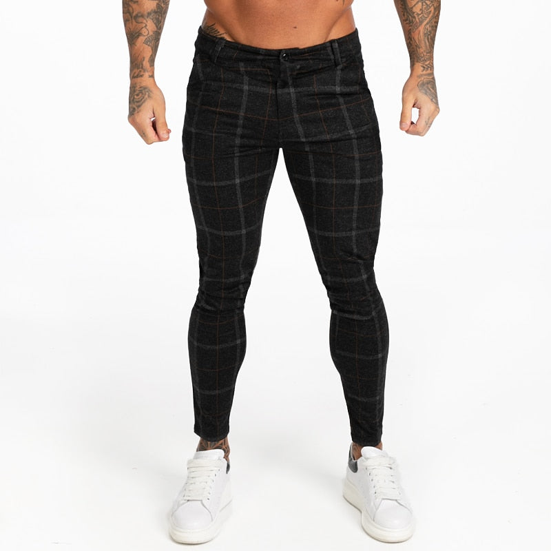 black plaid skinny pants