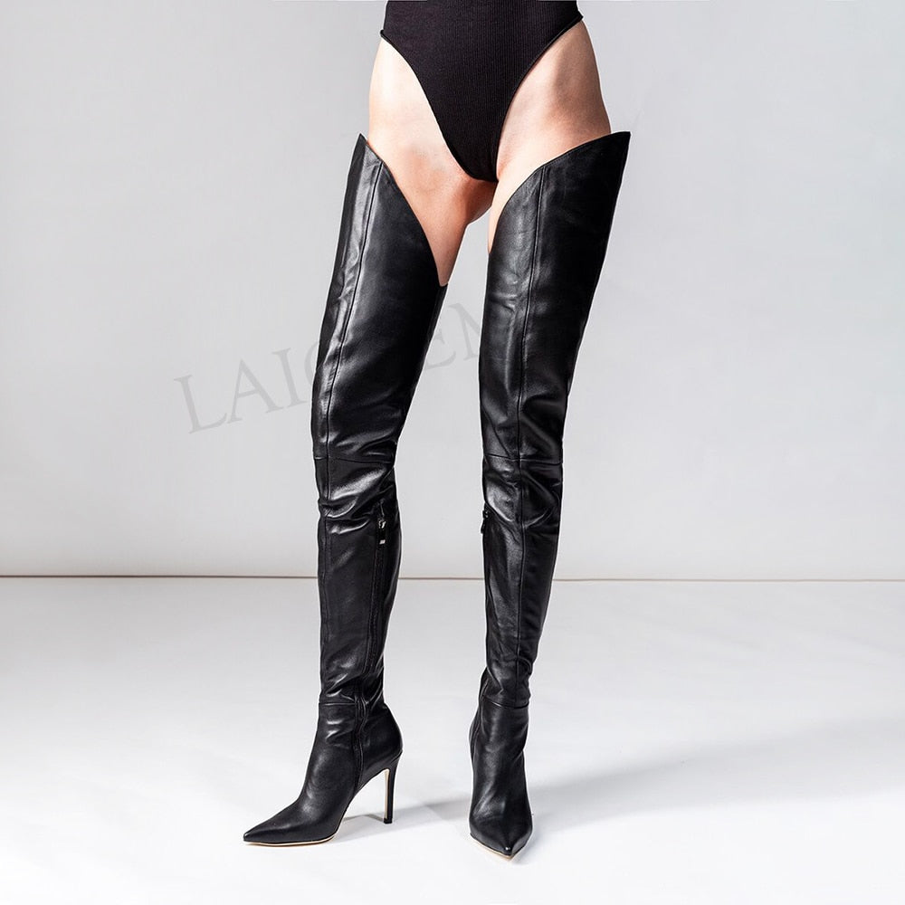 leather crotch boots