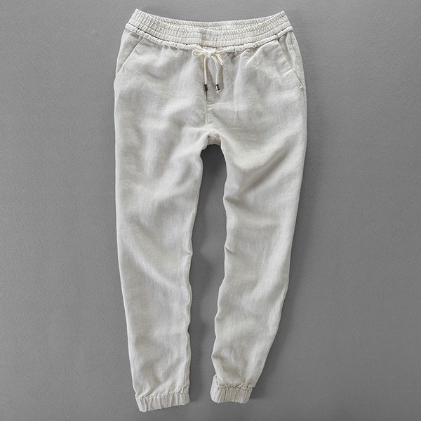 mens casual drawstring linen pants