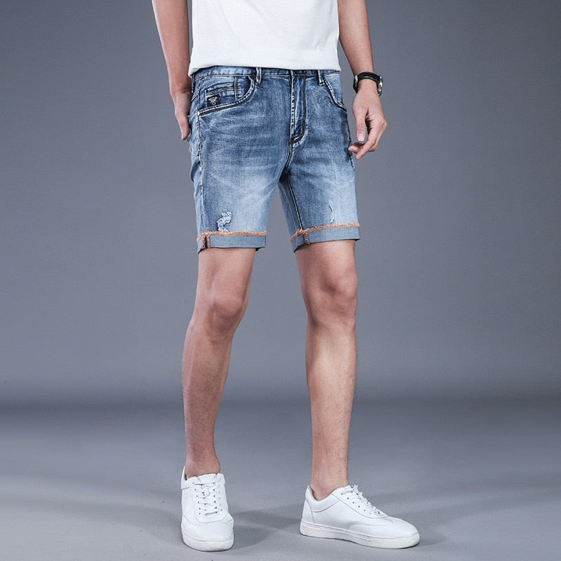 mens stretch denim shorts