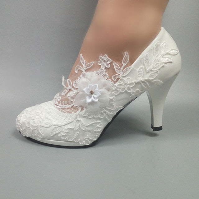 white bridal platform heels