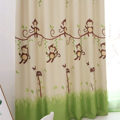 Blackout Curtains Cartoon Monkey Kid Bedroom Window Sheer Tulle Curtains Panel Modern Drapes For Children Bedroom