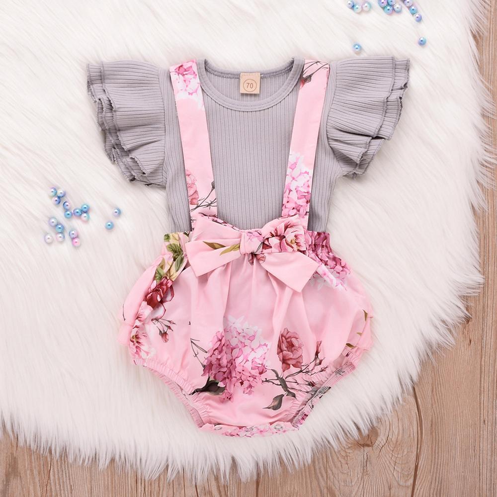 Fabal Toddler Infant Baby Girl Sleeveless Ruffle Tops Overall Floral Short Clothes Set