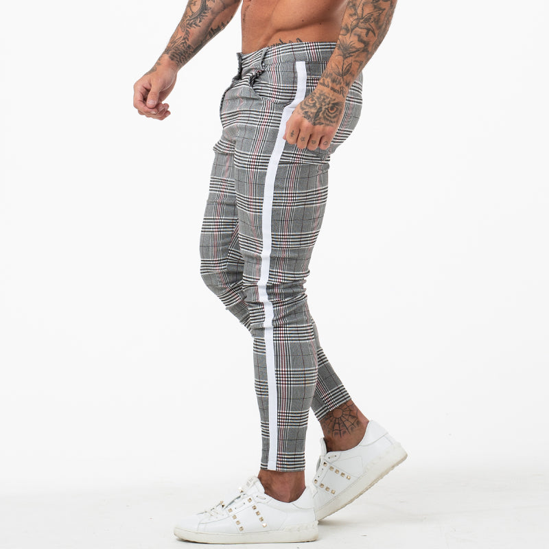 plaid pants with stripe mens
