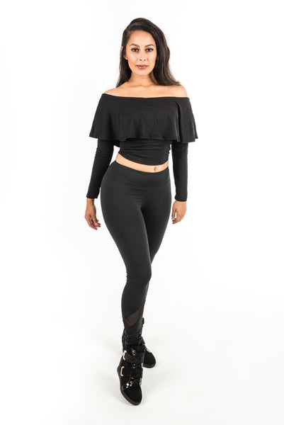 black long sleeve ruffle top