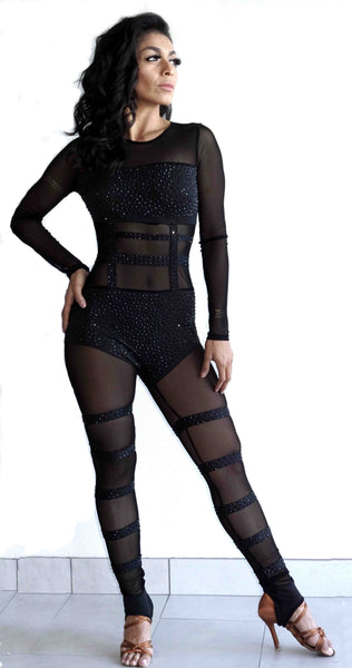 long sleeve mesh jumpsuit