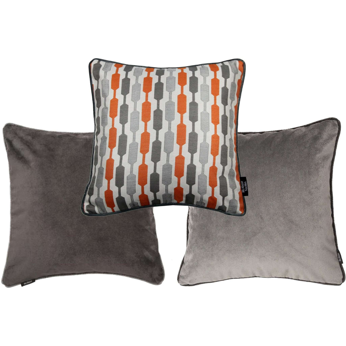 McAlister Textiles Lotta Terracotta & Grey Geometric Striped Pattern Cushion 